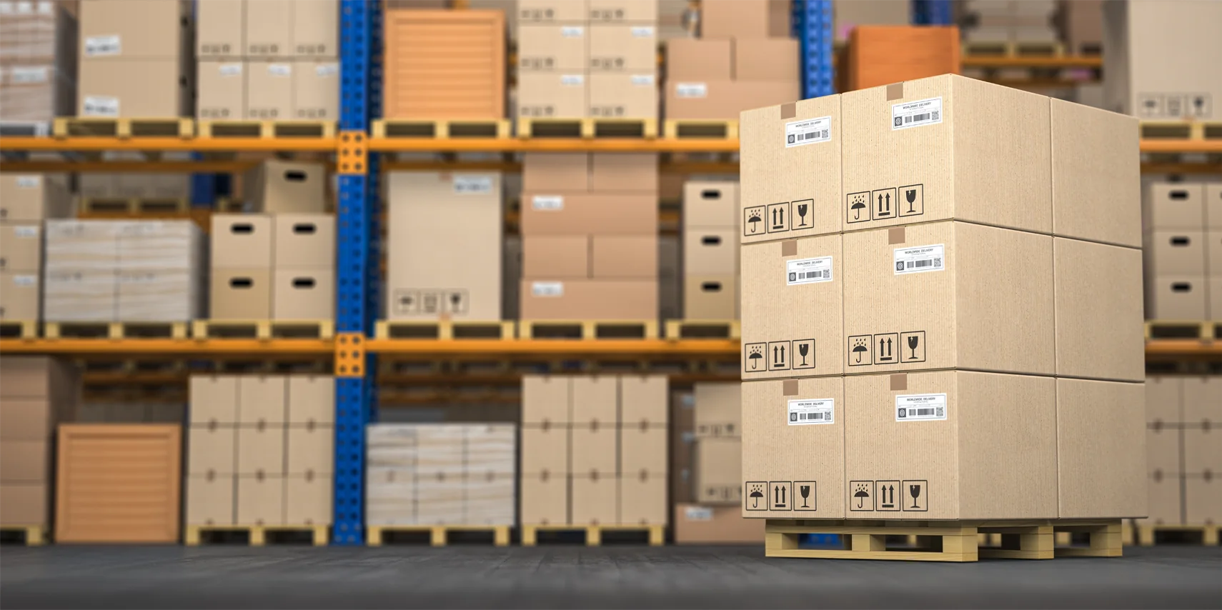 Caixas de produtos em centro de distribuição